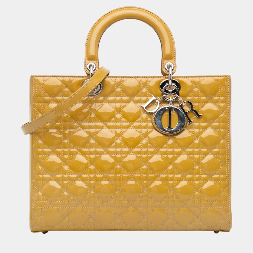 AUTHENTIC Lady Dior Yellow Patent Leather Large Cannage Bag